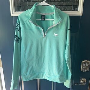 PINK Victoria's Secret Women's Light Green Quarter-Zip Sweater